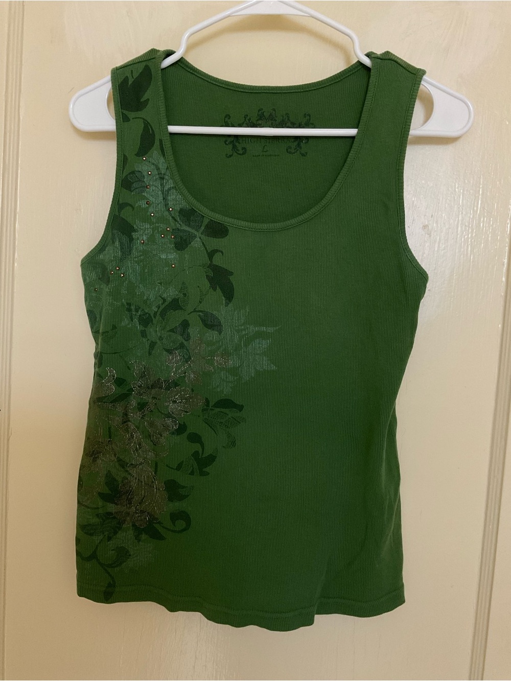 High Sierra Green Floral Tank with Subtle Sparkle